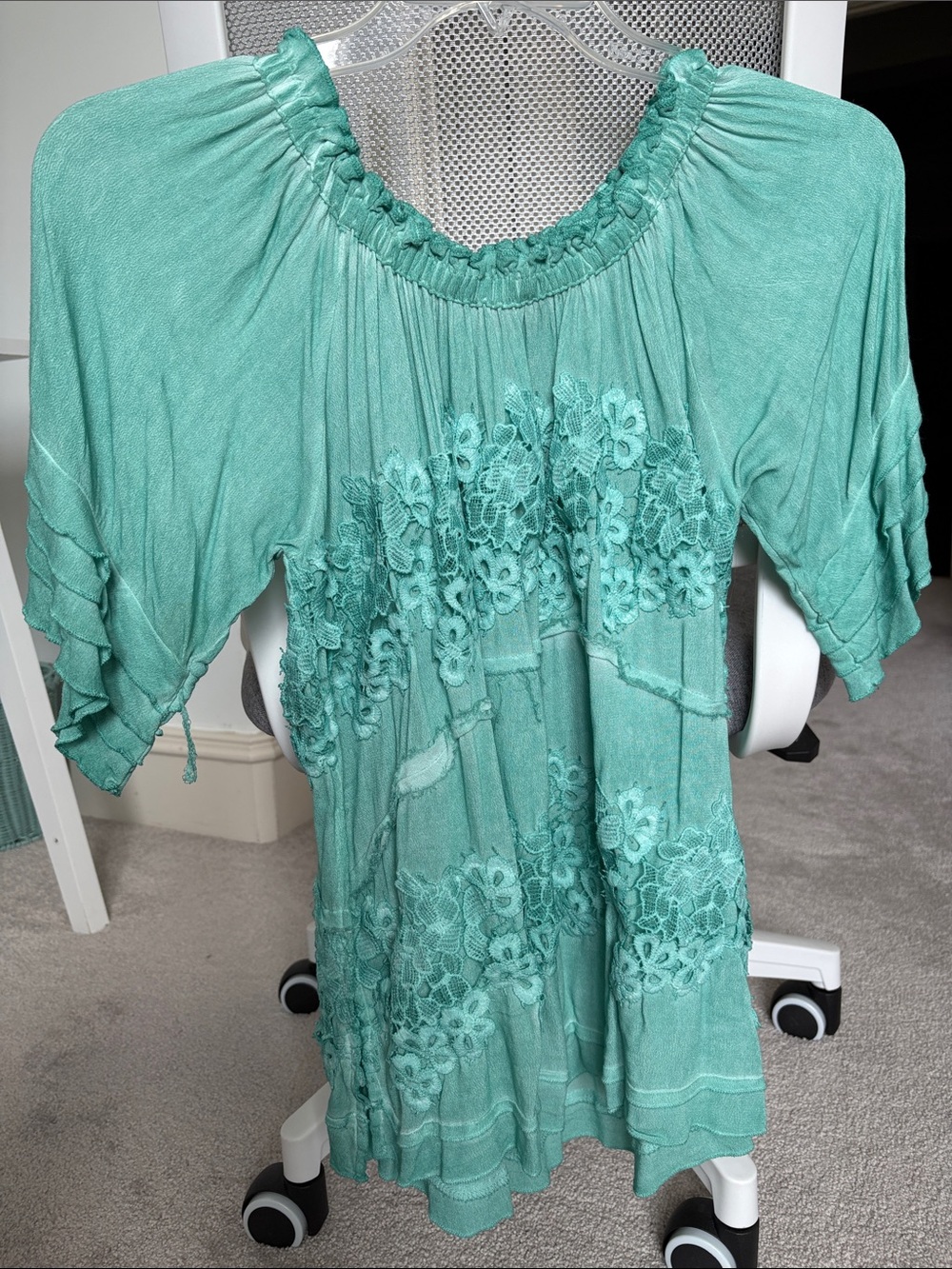 Vici Green Floral Lace off shoulder top
